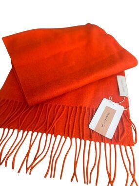 Snake Luxury 100% Lambswool Orange Scarf - Soft Fringe NWT 71”x12” roughly